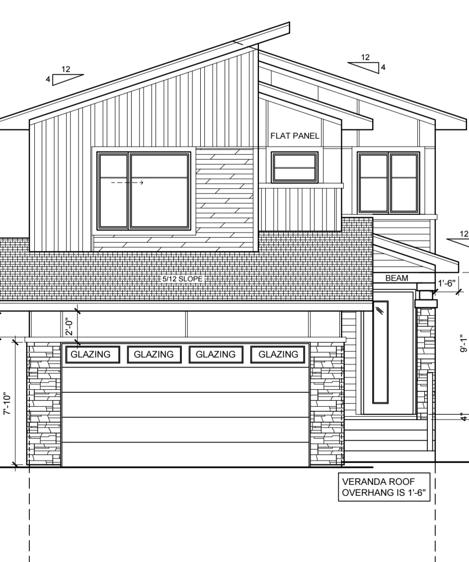 Architectural elevation drawing of a modern infill build